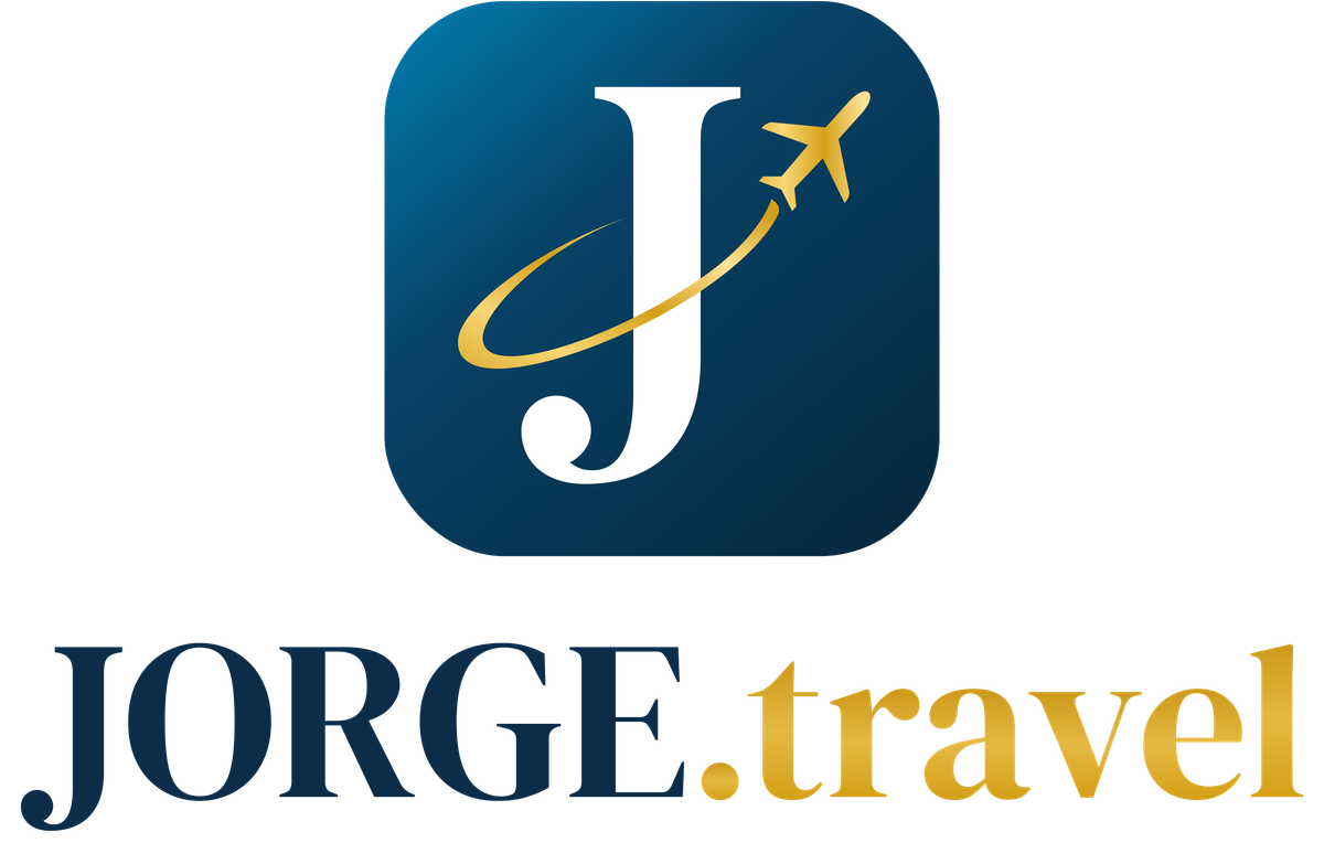 Logo ufficiale JORGE.travel con J e aereo.