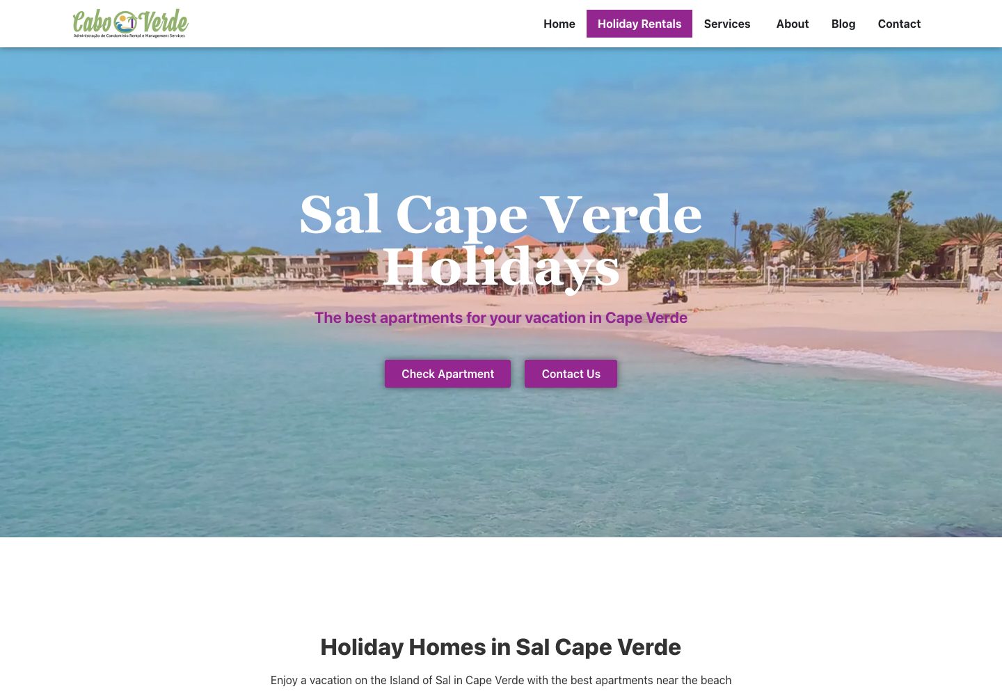 Homepage attuale di Sal Cape Verde Holidays, acquisita il 25 ottobre 2026