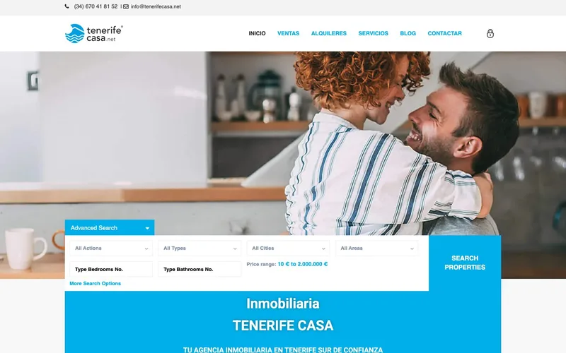 Homepage attuale di Tenerife Casa, acquisita il 26 ott 2026